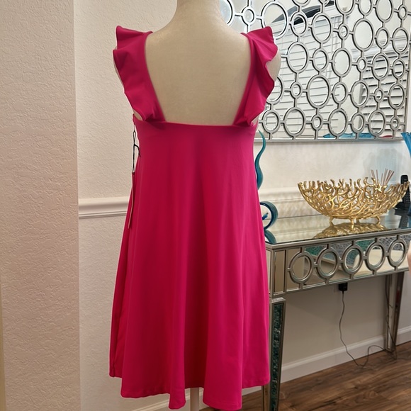 Susana Monaco Ruffled V-Strap Trapeze Dress XS Pink Glo/ Magenta. - Picture 6 of 7